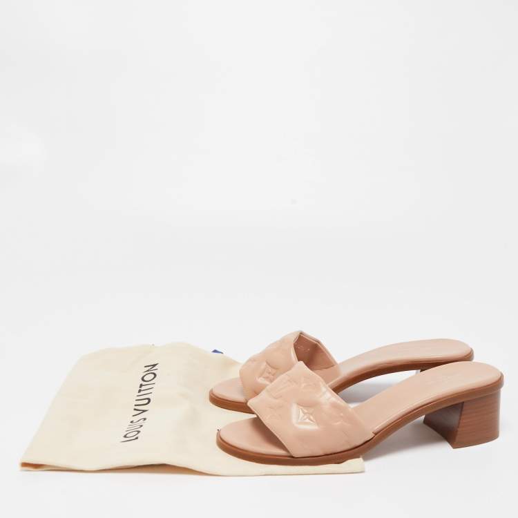 Pre Owned Louis Vuitton Light Pink Monogram Embossed Leather Revival Slide Sandals Size 38.5