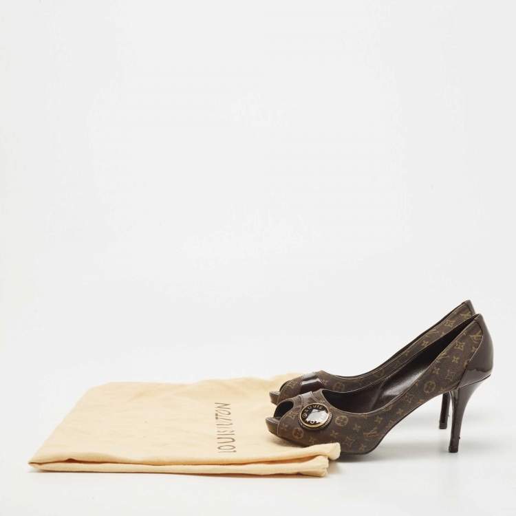 Pre Owned Louis Vuitton Monogram Idylle Canvas And Patent Leather Judy Peep Toe Pumps Size 38