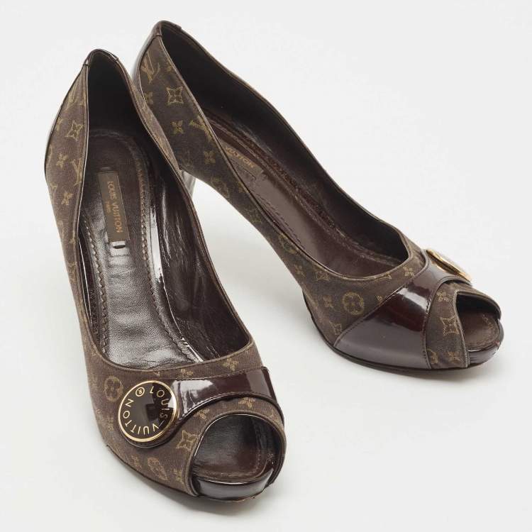 Pre Owned Louis Vuitton Monogram Idylle Canvas And Patent Leather Judy Peep Toe Pumps Size 38