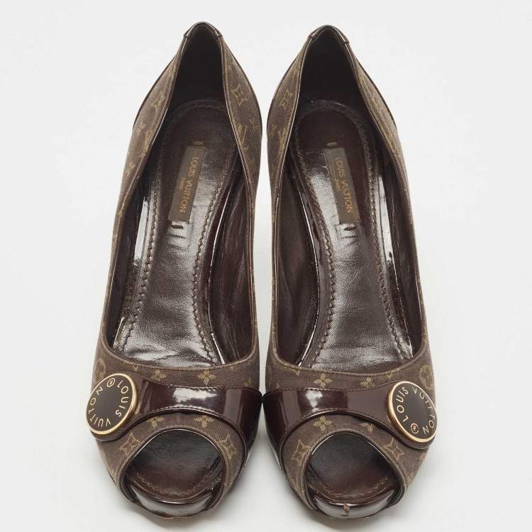 Pre Owned Louis Vuitton Monogram Idylle Canvas And Patent Leather Judy Peep Toe Pumps Size 38