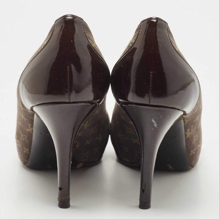 Pre Owned Louis Vuitton Monogram Idylle Canvas And Patent Leather Judy Peep Toe Pumps Size 38