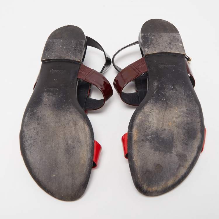 Pre Owned Louis Vuitton Tricolor Patent Leather Ankle Cuff Flat Sandals Size 39