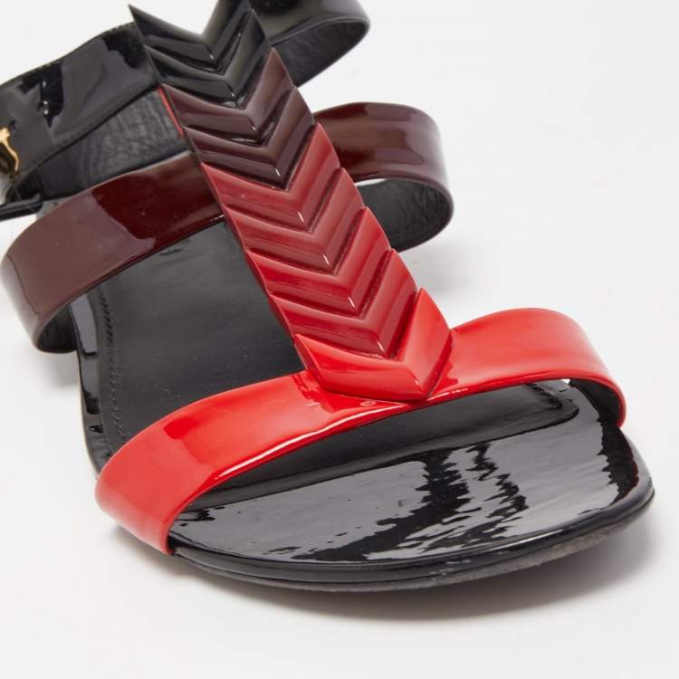 Pre Owned Louis Vuitton Tricolor Patent Leather Ankle Cuff Flat Sandals Size 39