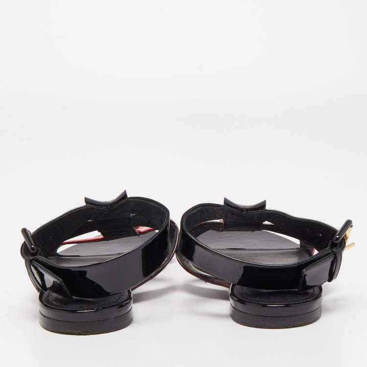Pre Owned Louis Vuitton Tricolor Patent Leather Ankle Cuff Flat Sandals Size 39