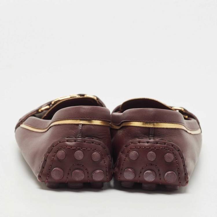 Pre Owned Louis Vuitton Burgundy/Gold Leather Oxford Loafers Size 41