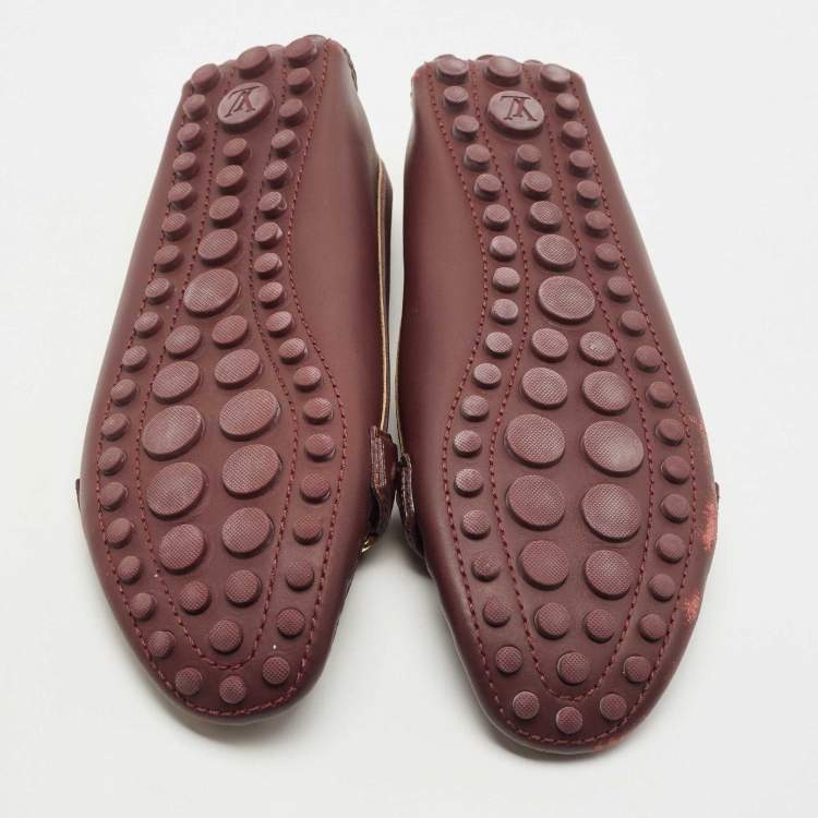 Pre Owned Louis Vuitton Burgundy/Gold Leather Oxford Loafers Size 41