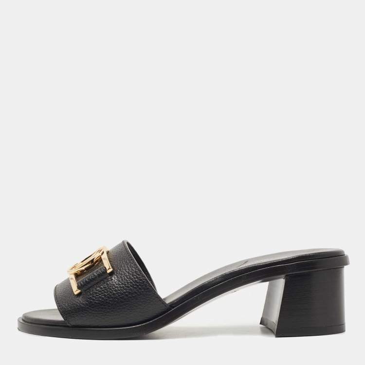Louis Vuitton Black Leather Lock It Slide Sandals Size 36