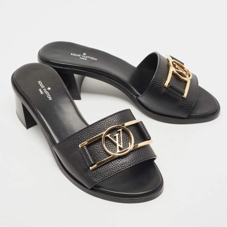 Pre Owned Louis Vuitton Black Leather Lock It Slide Sandals Size 36