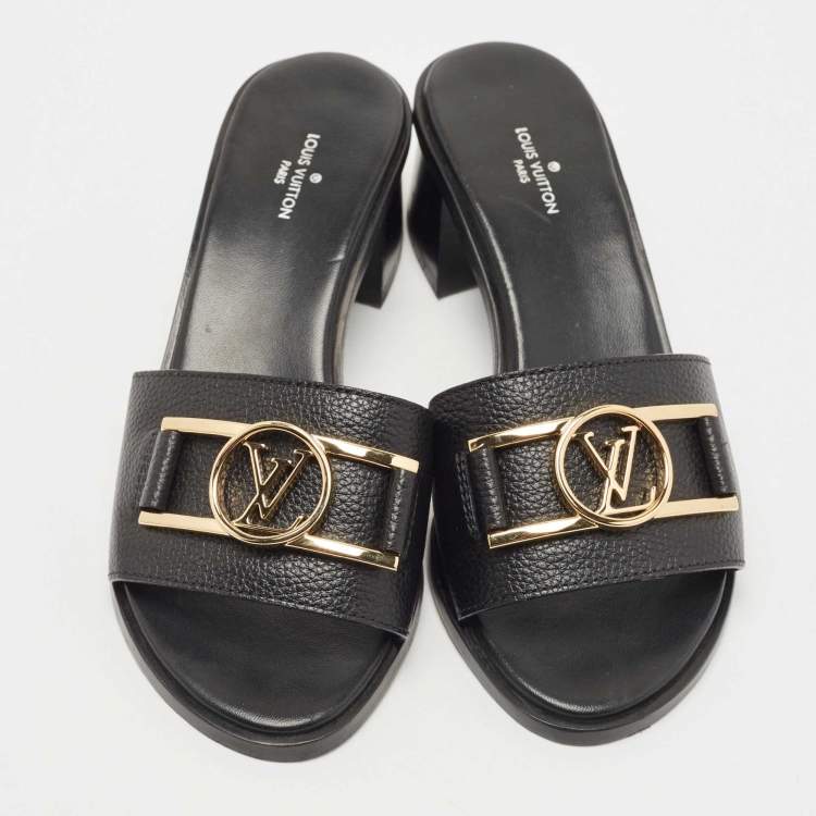 Pre Owned Louis Vuitton Black Leather Lock It Slide Sandals Size 36