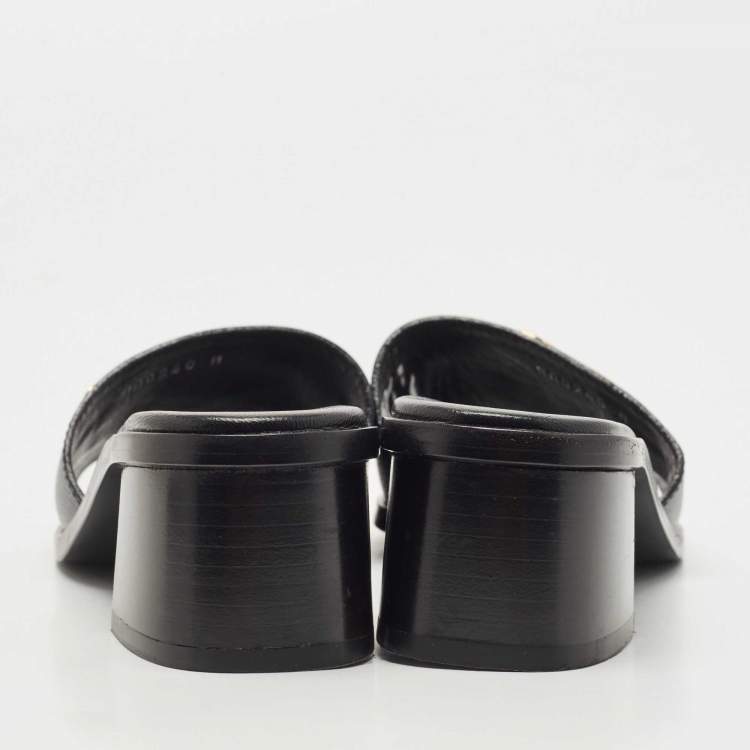 Pre Owned Louis Vuitton Black Leather Lock It Slide Sandals Size 36