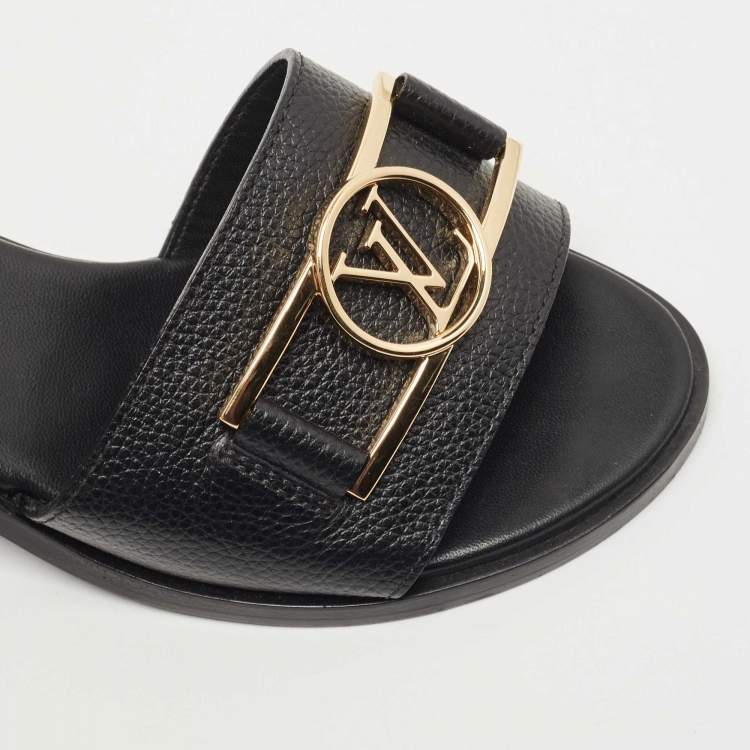 Pre Owned Louis Vuitton Black Leather Lock It Slide Sandals Size 36