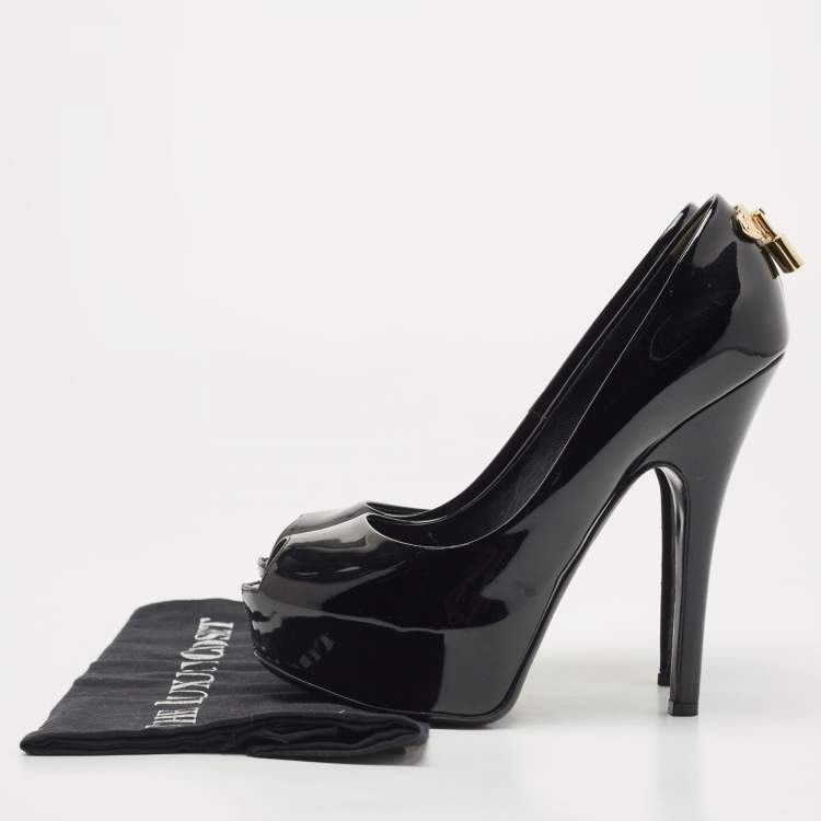 مملوكة مسبقًا Louis Vuitton Black Patent Leather Oh Really! Platform Peep Toe Pumps Size 38
