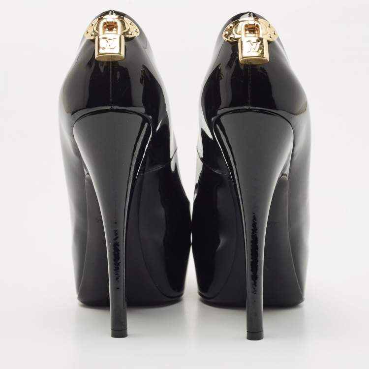 مملوكة مسبقًا Louis Vuitton Black Patent Leather Oh Really! Platform Peep Toe Pumps Size 38