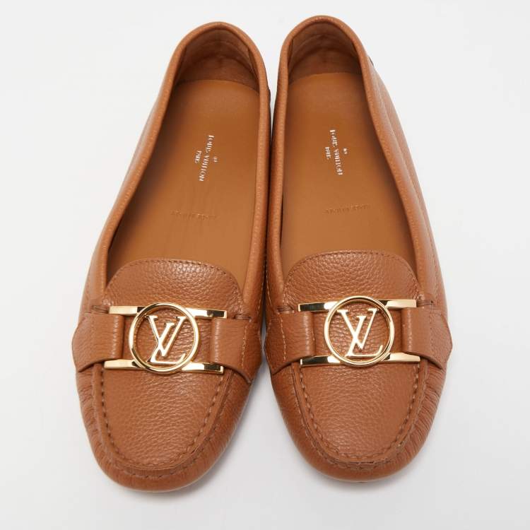 Pre Owned Louis Vuitton Brown Leather Slip On Loafers Size 36.5
