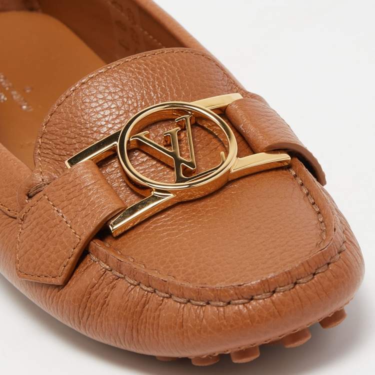 Pre Owned Louis Vuitton Brown Leather Slip On Loafers Size 36.5
