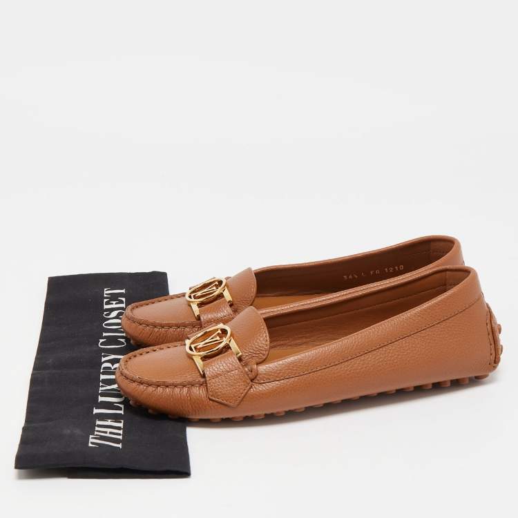 Pre Owned Louis Vuitton Brown Leather Slip On Loafers Size 36.5