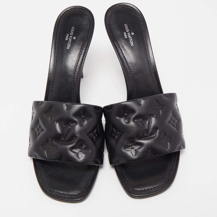 Pre Owned Louis Vuitton Black Monogram Leather Revival Slide Sandals Size 42