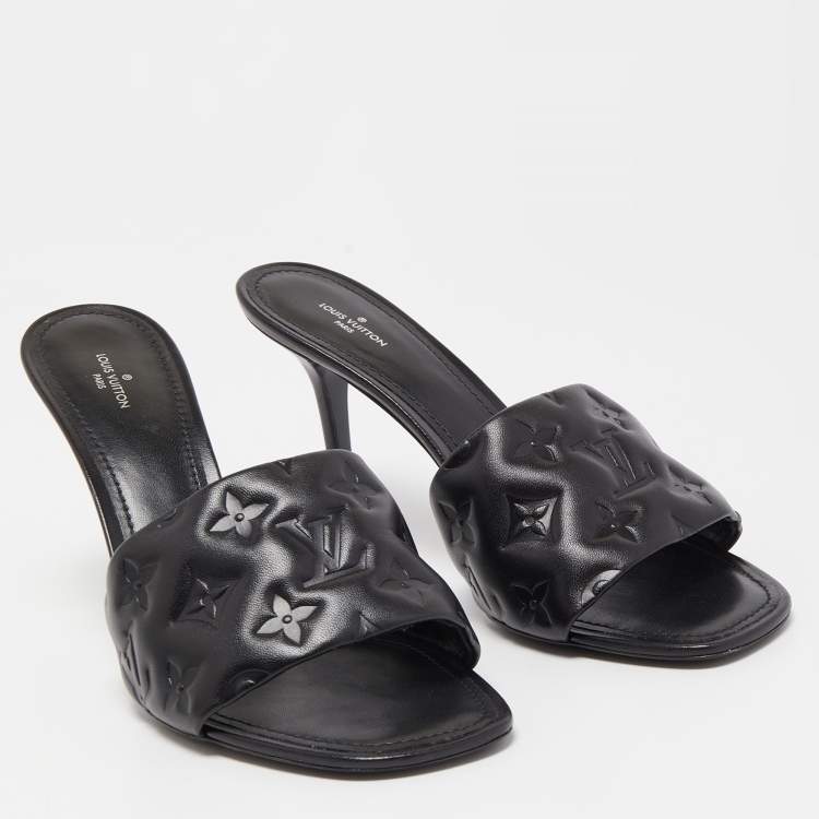 Pre Owned Louis Vuitton Black Monogram Leather Revival Slide Sandals Size 42