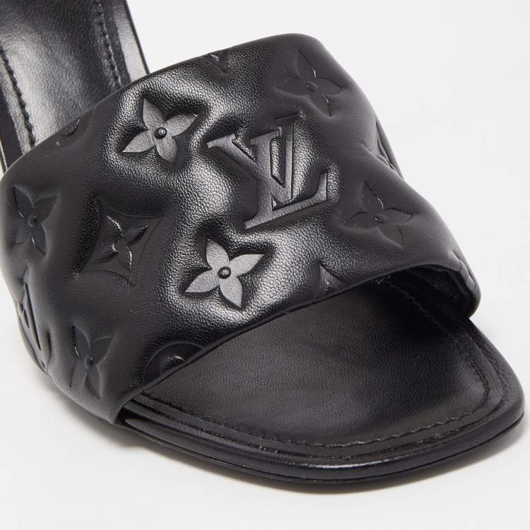 Pre Owned Louis Vuitton Black Monogram Leather Revival Slide Sandals Size 42