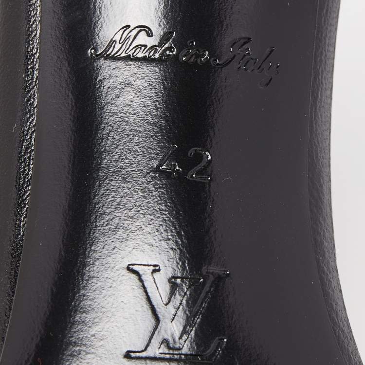 Pre Owned Louis Vuitton Black Monogram Leather Revival Slide Sandals Size 42