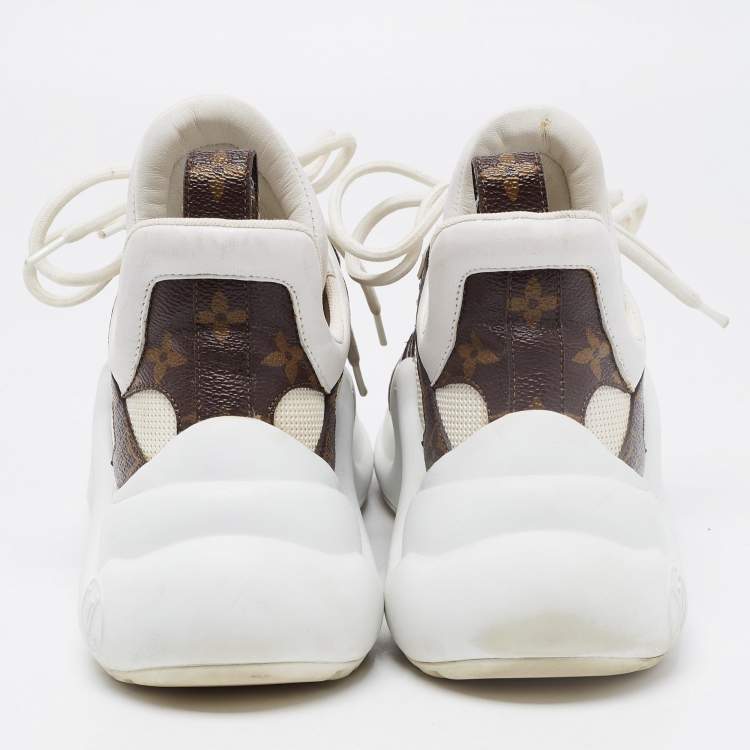 Pre Owned Louis Vuitton White/Brown Mesh and Monogram Canvas Archlight Sneakers Size 36.5