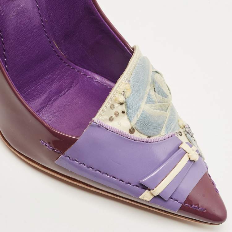 Pre Owned Louis Vuitton Purple Patent Leather Riviera Pumps Size 34