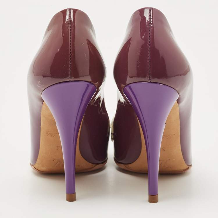 Pre Owned Louis Vuitton Purple Patent Leather Riviera Pumps Size 34