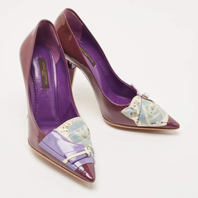 Pre Owned Louis Vuitton Purple Patent Leather Riviera Pumps Size 34