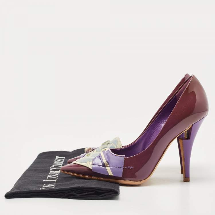 Pre Owned Louis Vuitton Purple Patent Leather Riviera Pumps Size 34