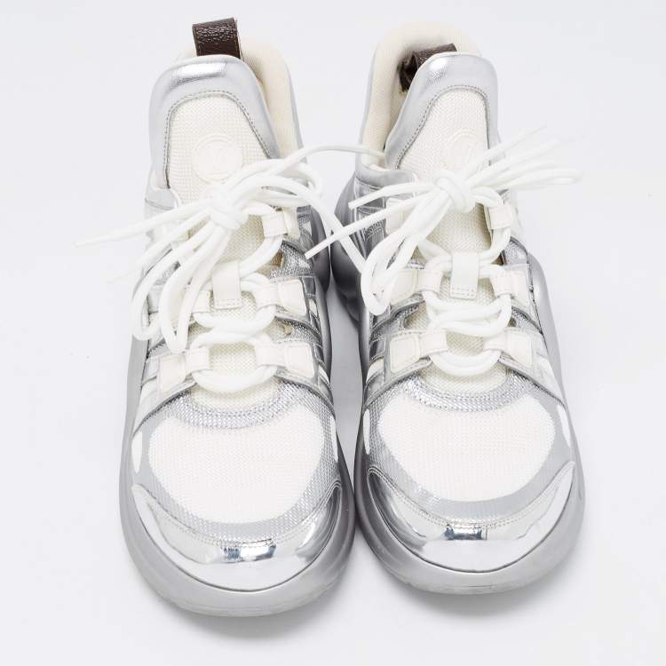 Pre Owned Louis Vuitton White/Silver Mesh and Leather Archlight Sneakers Size 40