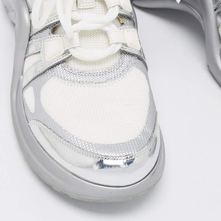 Pre Owned Louis Vuitton White/Silver Mesh and Leather Archlight Sneakers Size 40