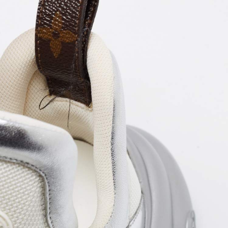 Pre Owned Louis Vuitton White/Silver Mesh and Leather Archlight Sneakers Size 40