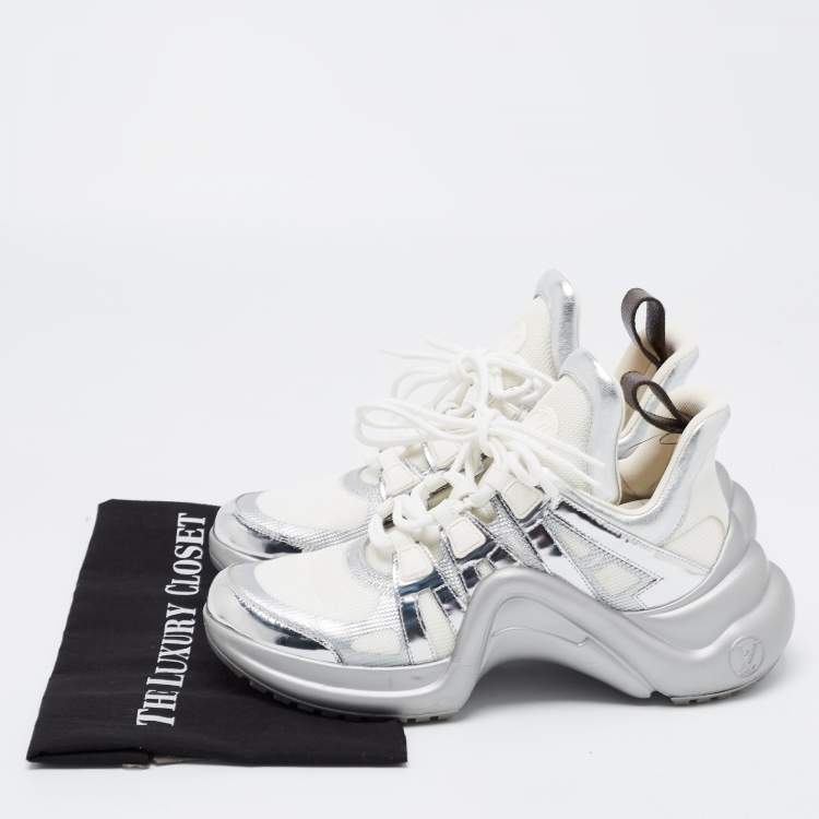 Pre Owned Louis Vuitton White/Silver Mesh and Leather Archlight Sneakers Size 40
