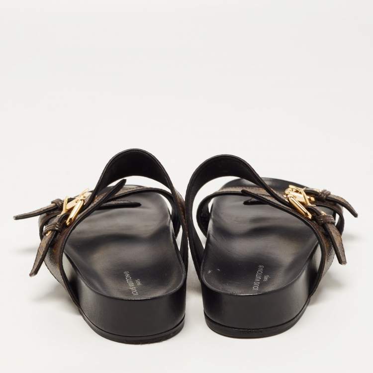 Pre Owned Louis Vuitton Brown Monogram Coated Canvas Bom Dia Flat Slides Size 39