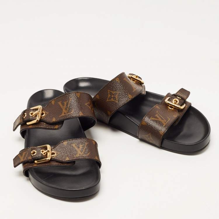 Pre Owned Louis Vuitton Brown Monogram Coated Canvas Bom Dia Flat Slides Size 39