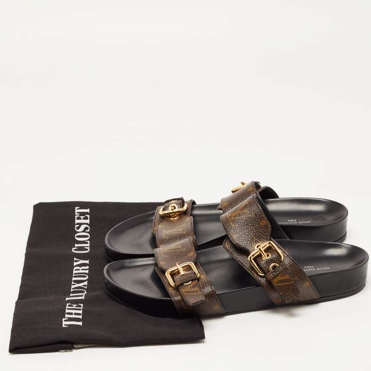 Pre Owned Louis Vuitton Brown Monogram Coated Canvas Bom Dia Flat Slides Size 39