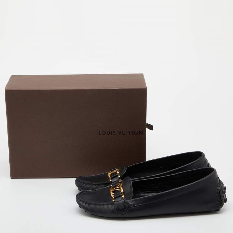 Pre Owned Louis Vuitton Black Leather Oxford Slip On Loafers Size 40.5