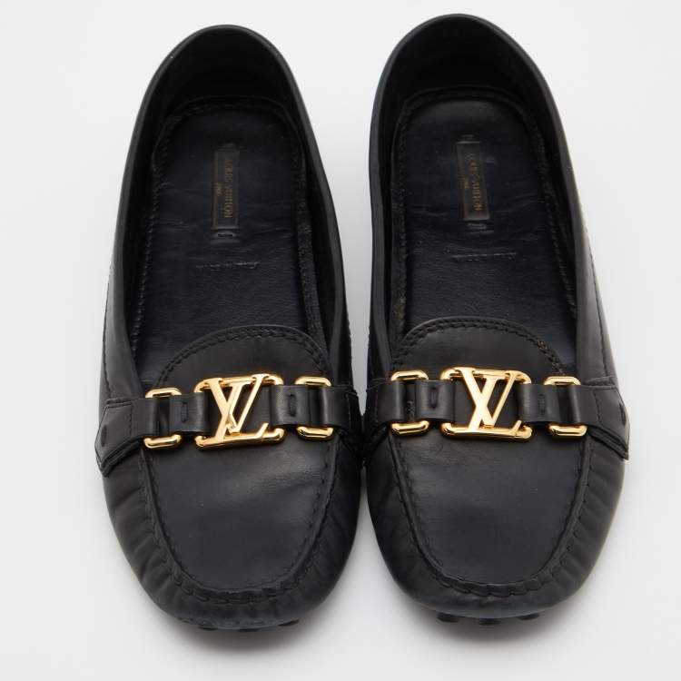 Pre Owned Louis Vuitton Black Leather Oxford Slip On Loafers Size 40.5