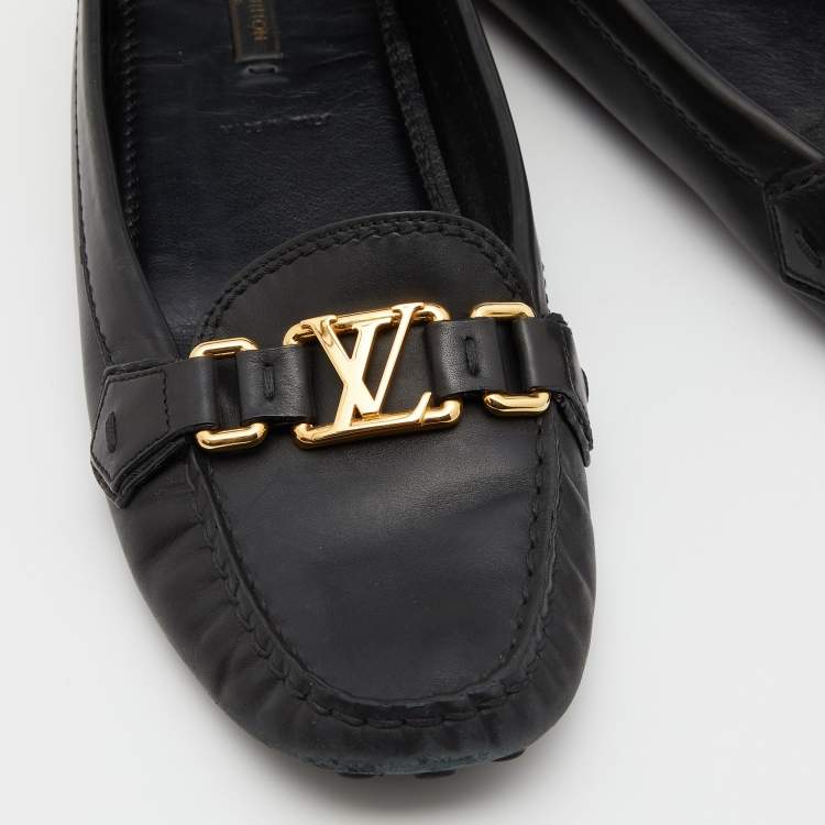 Pre Owned Louis Vuitton Black Leather Oxford Slip On Loafers Size 40.5