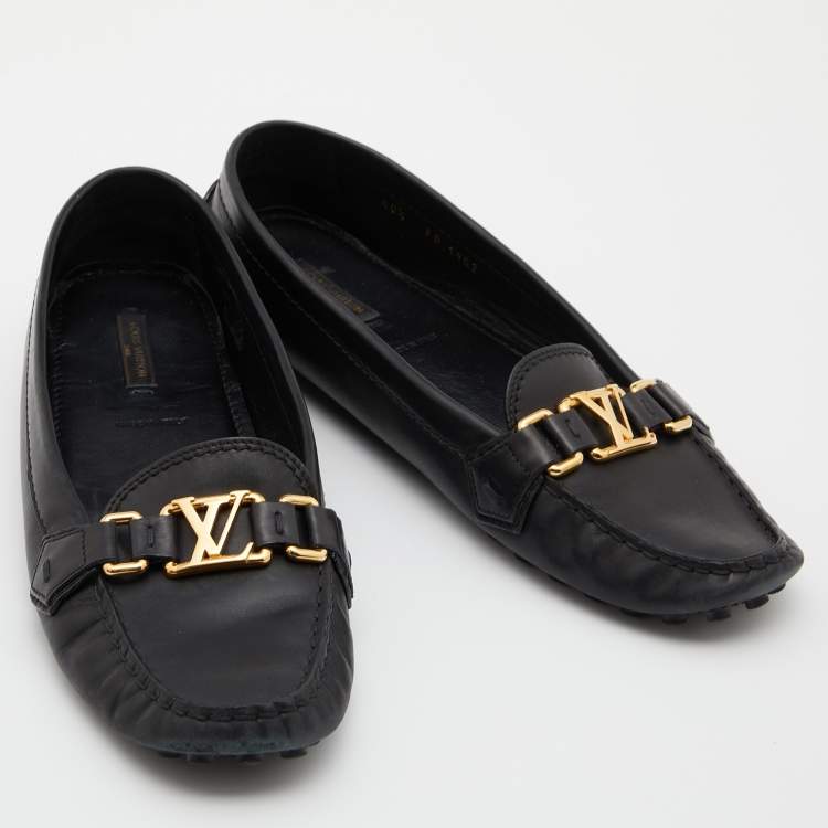Pre Owned Louis Vuitton Black Leather Oxford Slip On Loafers Size 40.5