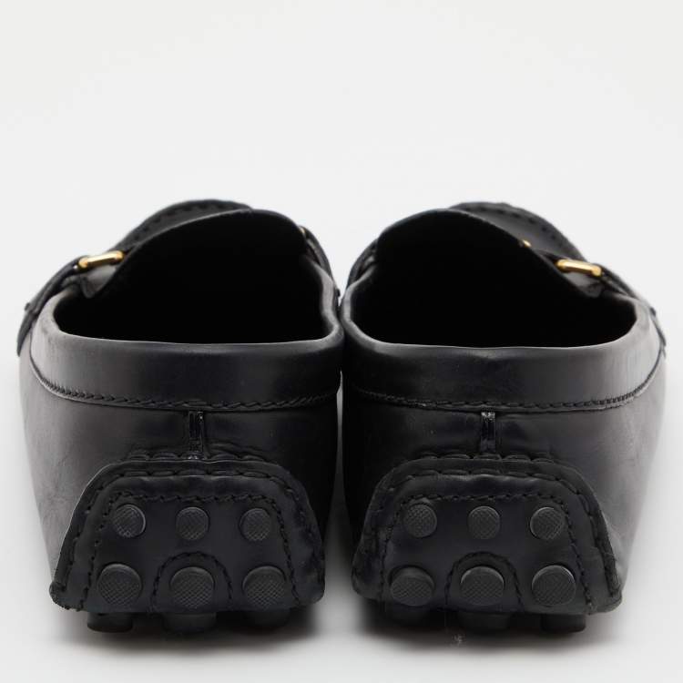 Pre Owned Louis Vuitton Black Leather Oxford Slip On Loafers Size 40.5