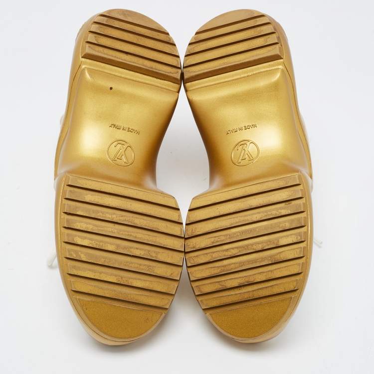 Pre Owned Louis Vuitton White/Gold Nylon and Foil Leather Arclight Low Top Sneakers Size 39