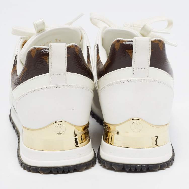 Pre Owned Louis Vuitton White Mesh, Leather and Monogram Canvas Run Away Sneakers Size 36