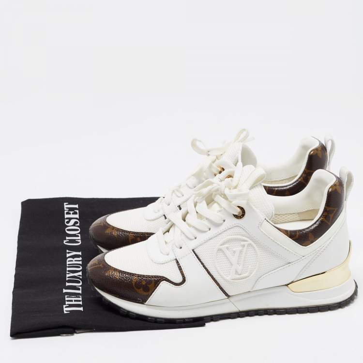 Pre Owned Louis Vuitton White Mesh, Leather and Monogram Canvas Run Away Sneakers Size 36