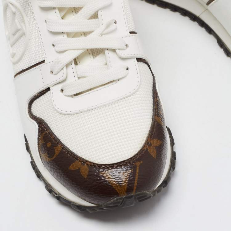 Pre Owned Louis Vuitton White Mesh, Leather and Monogram Canvas Run Away Sneakers Size 36