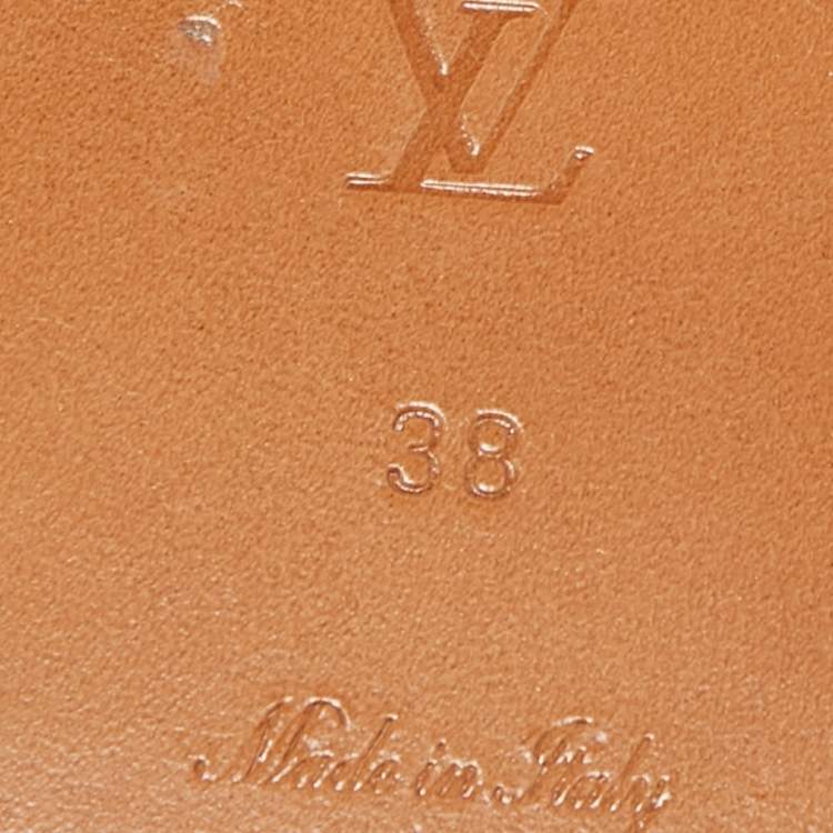 Pre Owned Louis Vuitton Beige Canvas Logo Flat Slides Size 38