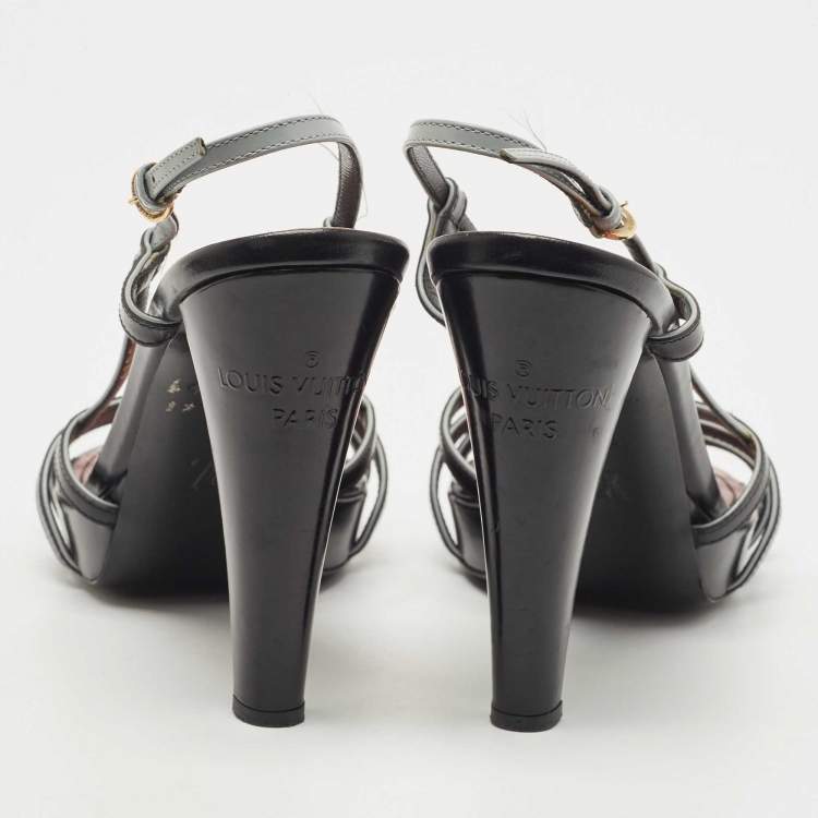 Pre Owned Louis Vuitton Black/Pale Blue Leather Strappy Slingback Sandals Size 37.5