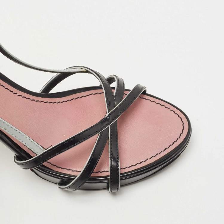 Pre Owned Louis Vuitton Black/Pale Blue Leather Strappy Slingback Sandals Size 37.5