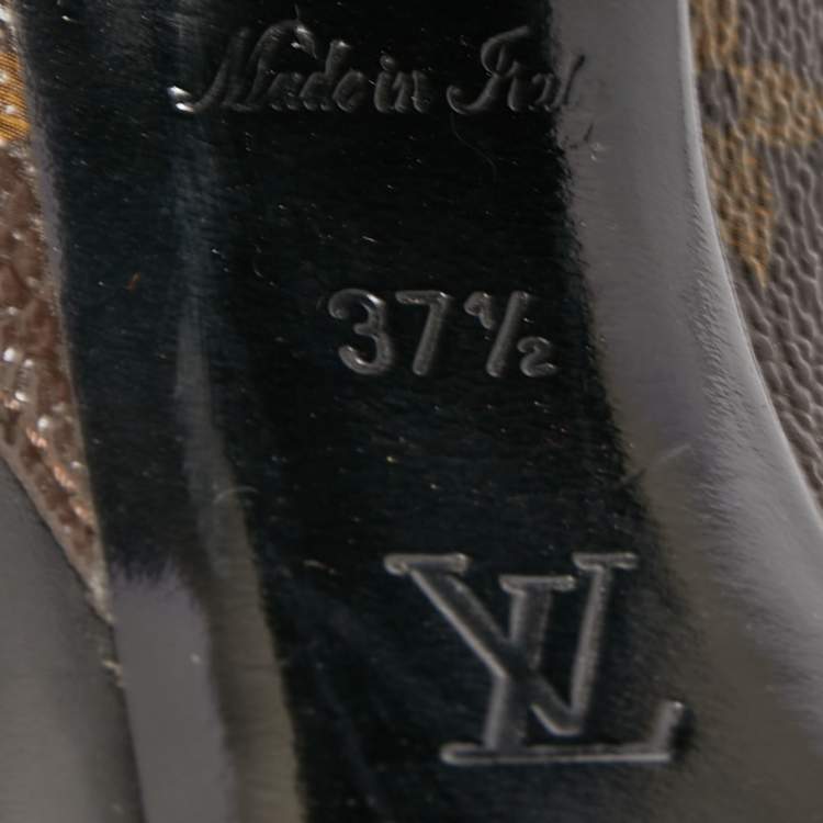 Pre Owned Louis Vuitton Black/Brown Leather and Monogram Canvas Matchmaker Pumps Size 37.5