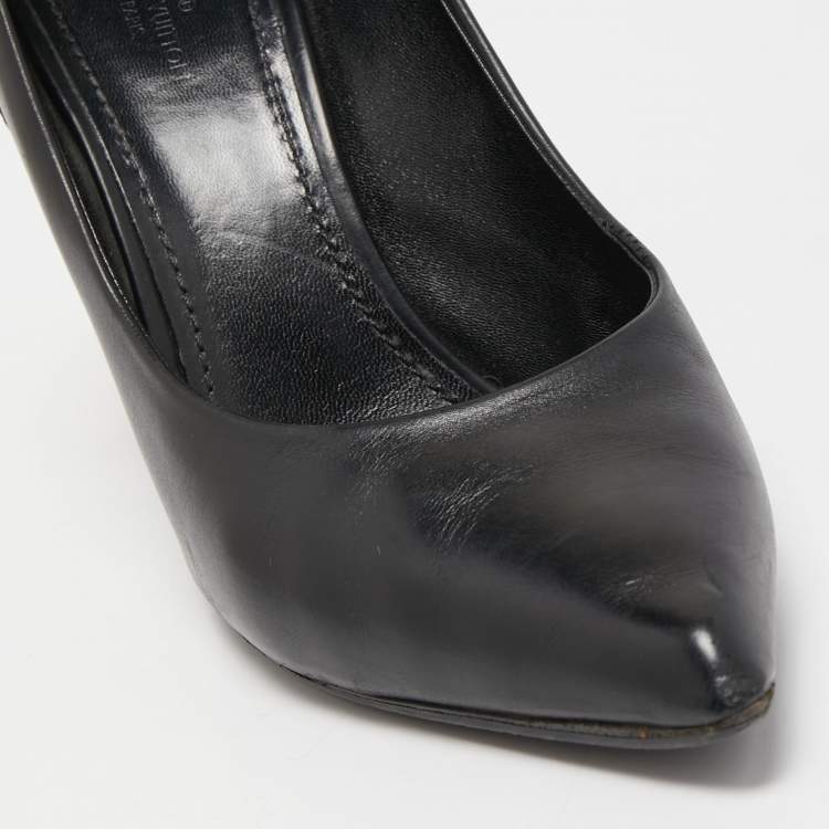 Pre Owned Louis Vuitton Black/Brown Leather and Monogram Canvas Matchmaker Pumps Size 37.5